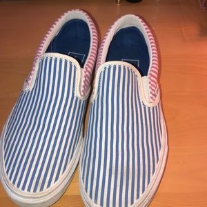 Blue, red, and yellow vans.